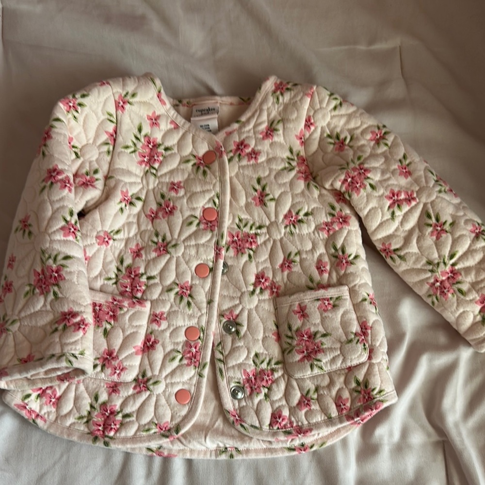 Cupcakes and cashmere Kids Floral Quilted Jacket - Pink and Cream